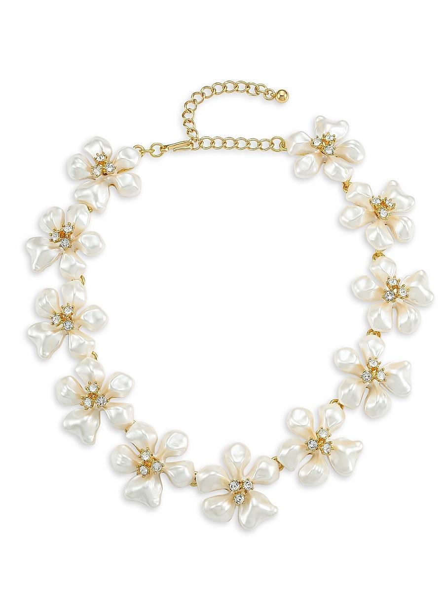 Womens Crystal & Faux-Pearl Flower Necklace Product Image