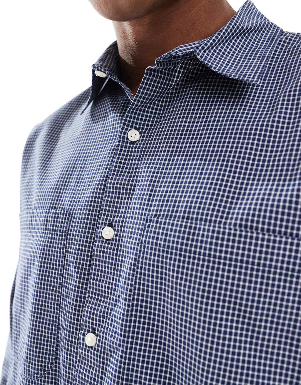 Pull&Bear plaid long sleeve shirt in blue Product Image