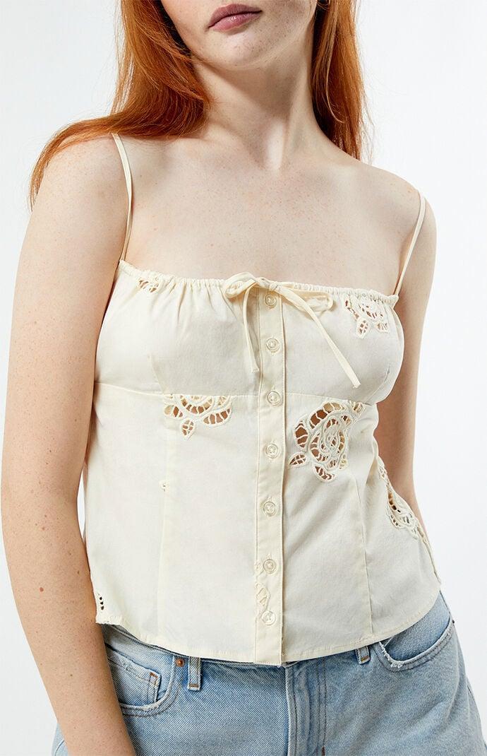 WEWOREWHAT Womens Ruched Cup Button Tank Top Product Image