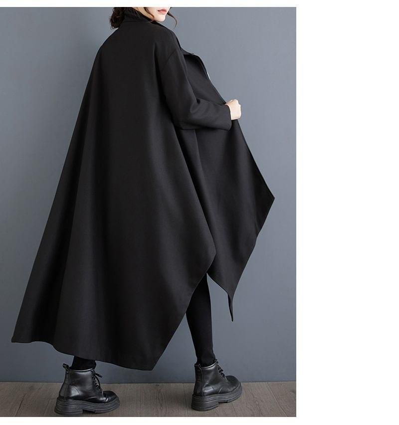 Stand Collar Plain High-Low Zip Coat Product Image