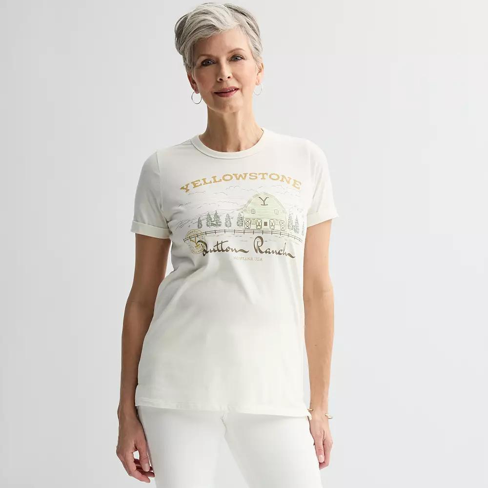 Women's Yellowstone Roll Cuff Tee, Size: XXL, Egret Product Image