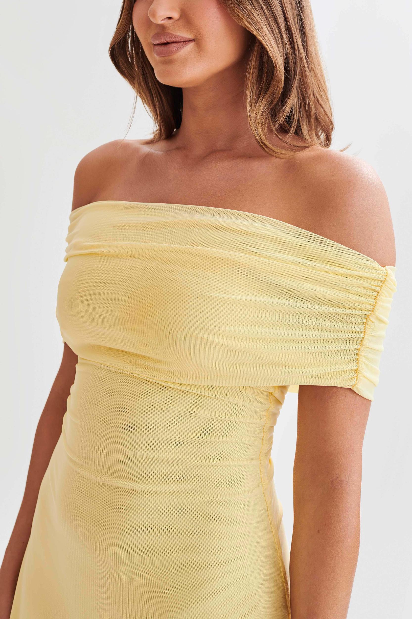 Josie Off Shoulder Mesh Mini Dress - Lemon Product Image