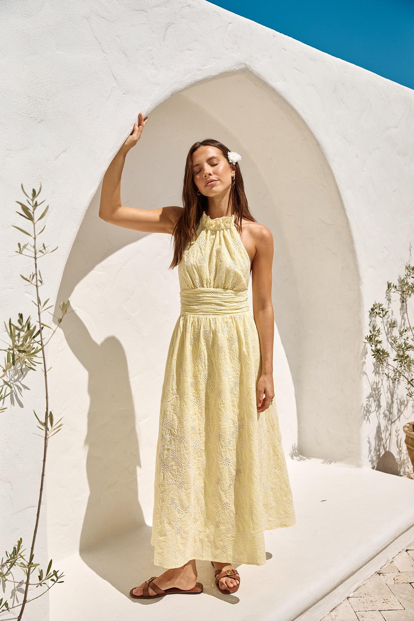 Fly Away Halter Maxi Dress Yellow Product Image