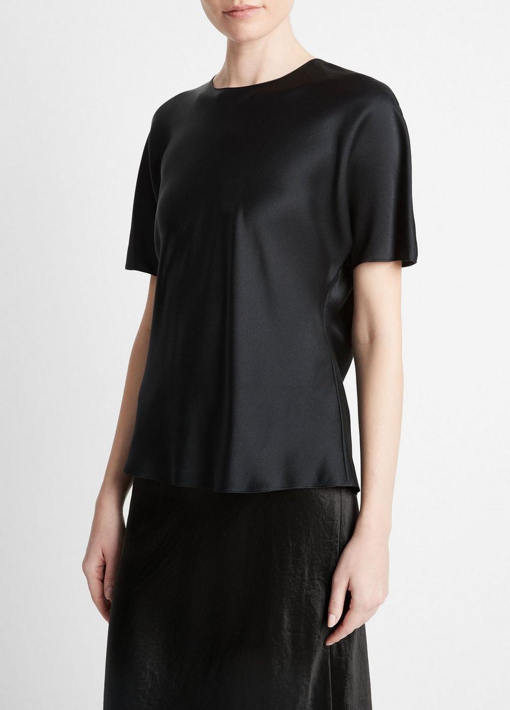 Womens Silk Satin Bias T-Shirt, Black, Size L Vince Product Image