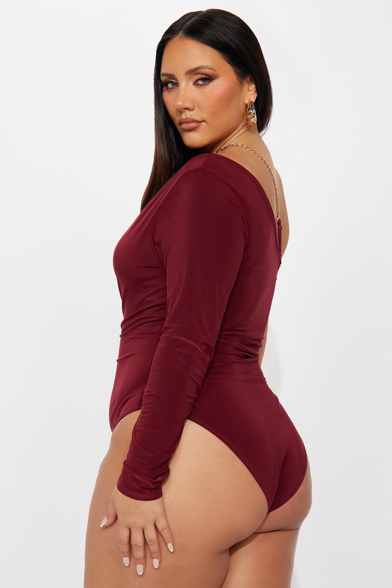 Nothing To Lose One Shoulder Bodysuit - Burgundy Product Image