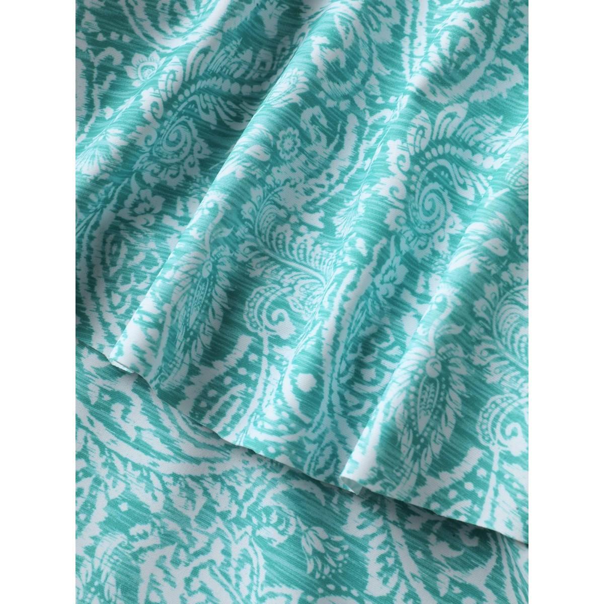 Plus Size Anti-Float Tie Paisley Print Swim Dress Women's Swimwear Malachitegreen Beach Bodycon One-shoulder neck High stretch Curve Swim Dresses BloomChic 22-24/3X Product Image