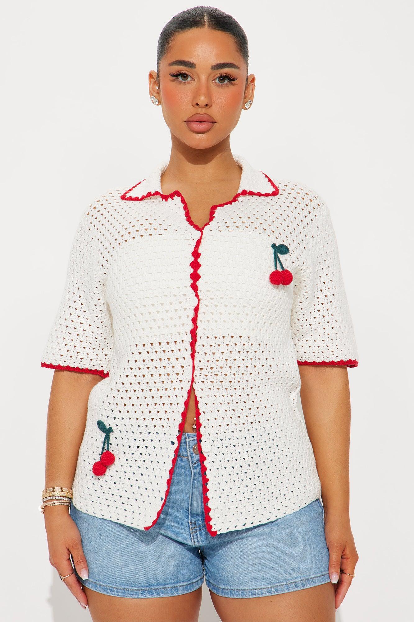 Give Me Cherries Crochet Shirt - White/combo Product Image