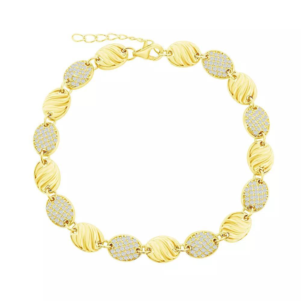 Argento Bella Sterling Silver Oval Croissant & Cubic Zirconia Link Bracelet, Women's, Size: 7", Gold Tone Product Image