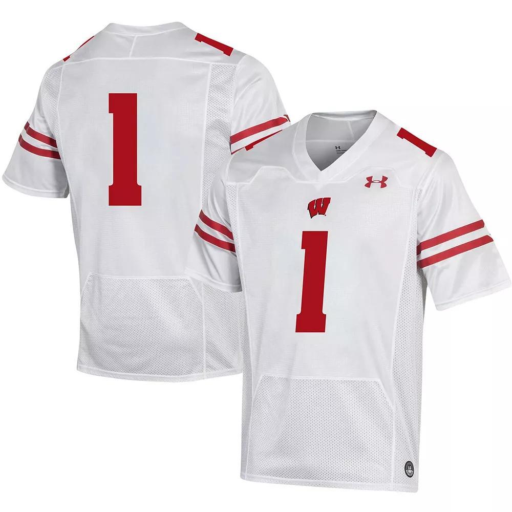 Men's Under Armour #1 White Wisconsin Badgers Replica Football Jersey, Size: Medium Product Image