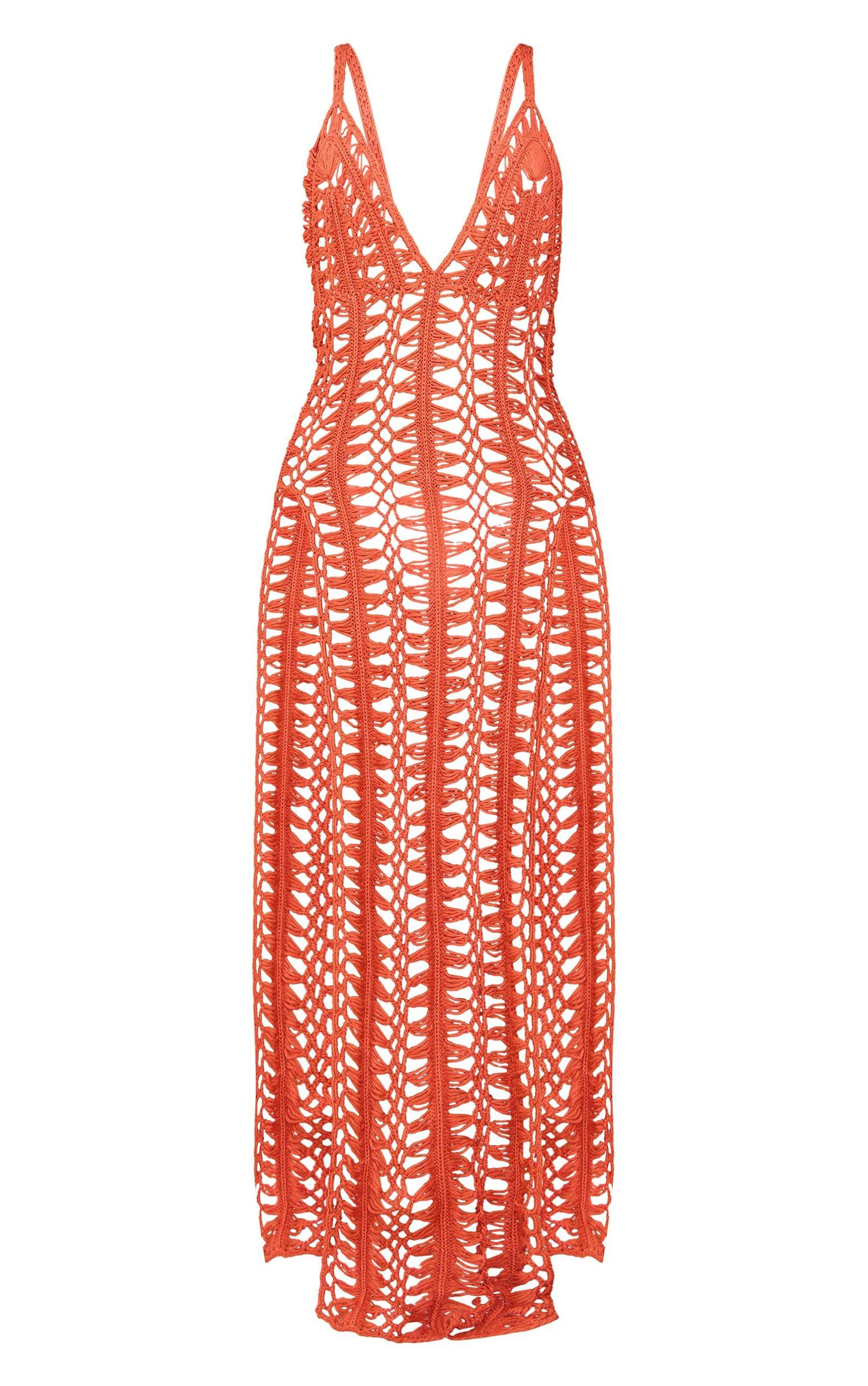 Petite Rust Open Knit Side Split Detail Maxi Dress  Product Image