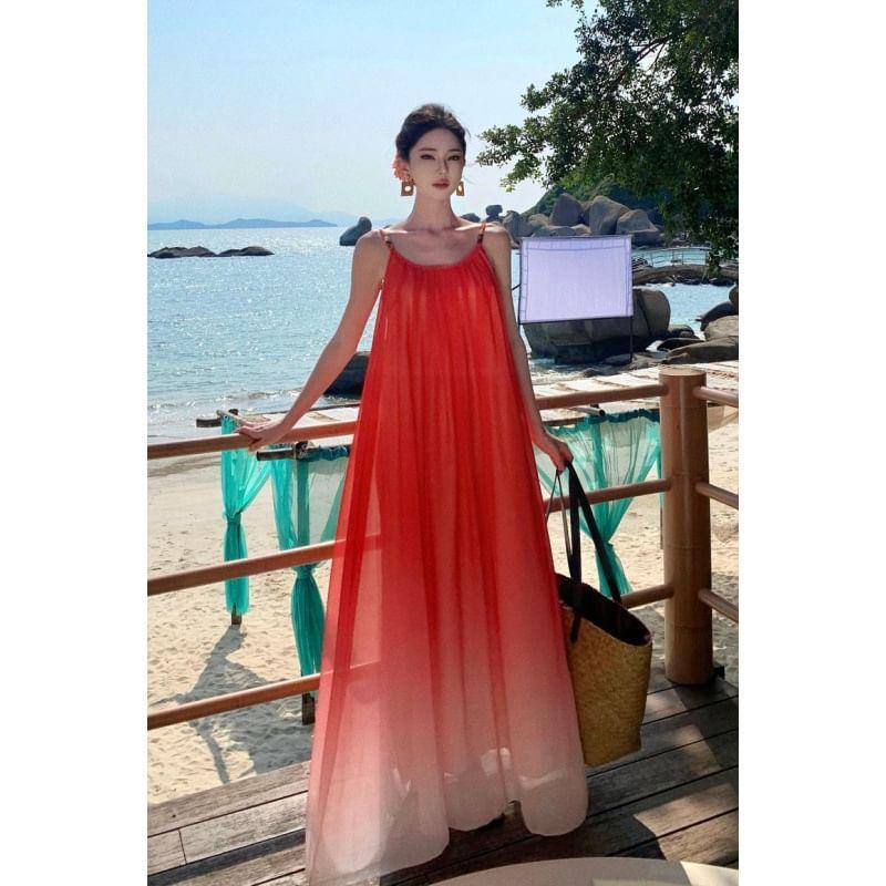 Sleeveless Gradient Maxi A-Line Dress Product Image