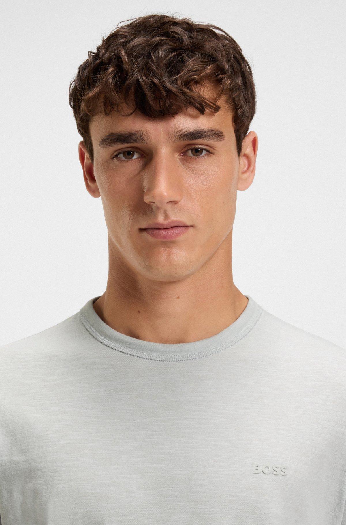 BOSS - Regular-fit T-shirt in cotton with mouline logo - Light Grey Product Image