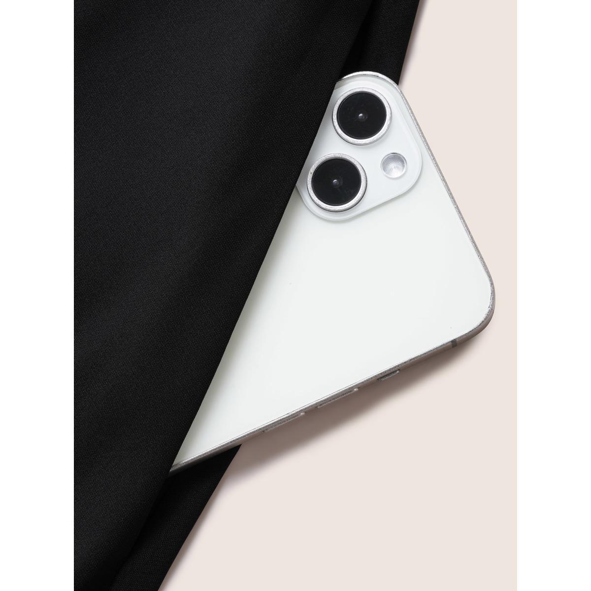 Plus Size Shirt Collar Tab Sleeve Split Hem Dress Black Women At the Office Belted Shirt collar Half Sleeve Curvy BloomChic 14-16/1X Product Image
