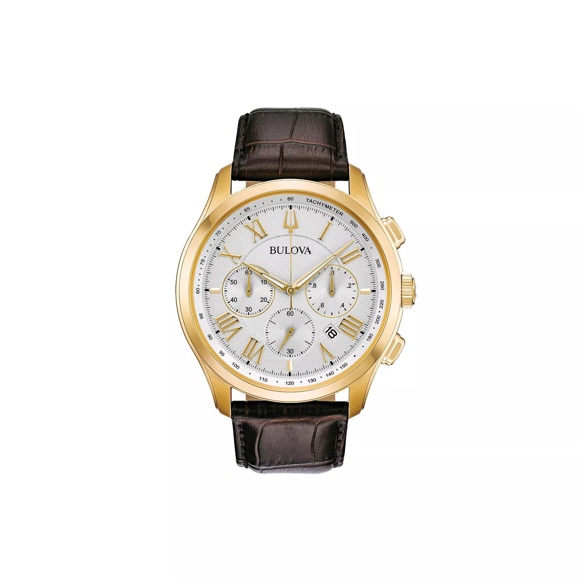 Bulova Mens Classic Wilton Leather Chronograph Watch - 97B169 Brown Product Image
