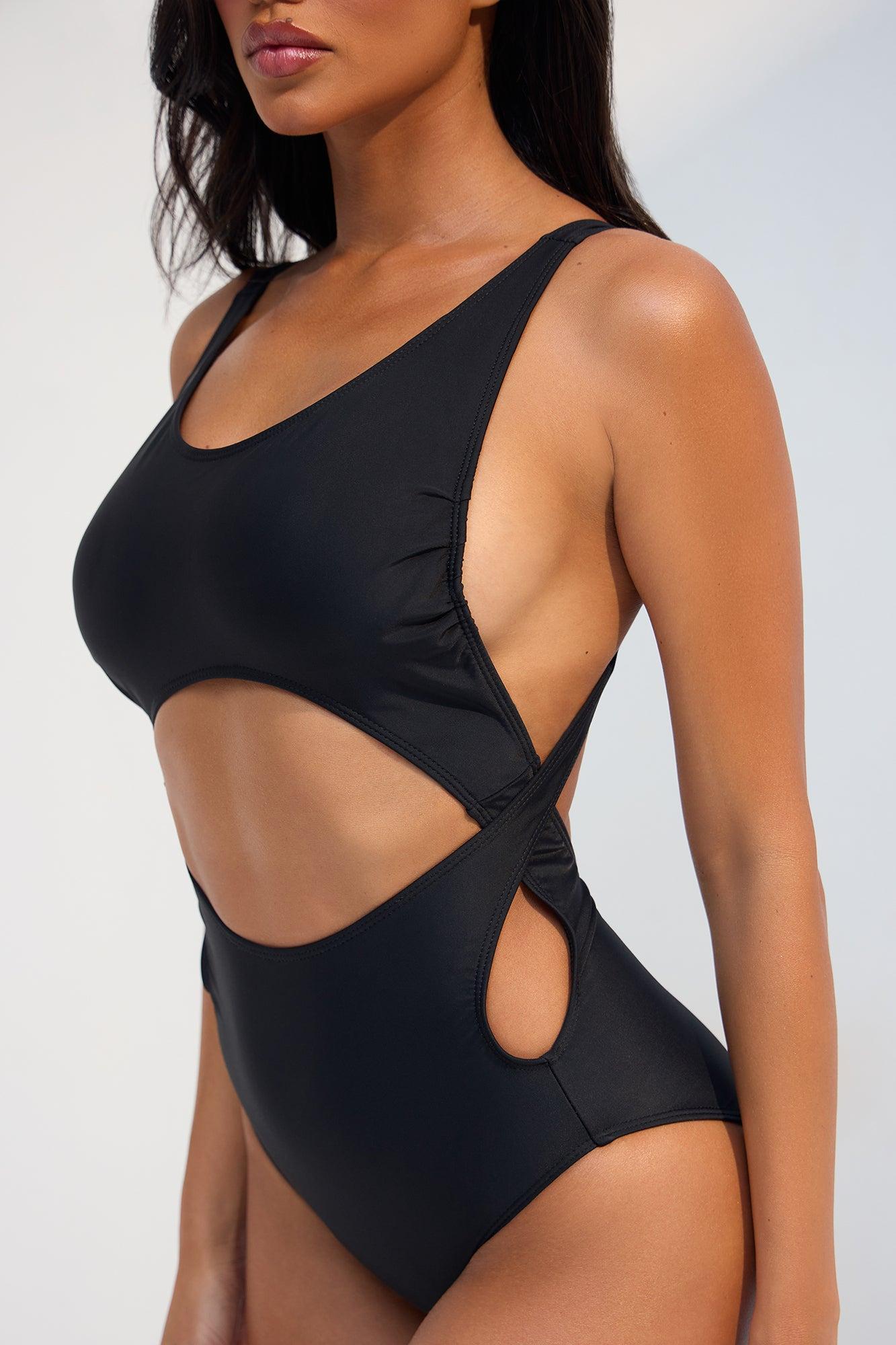 Esperanza Strappy Cutout 1 Piece Swimsuit - Black Product Image