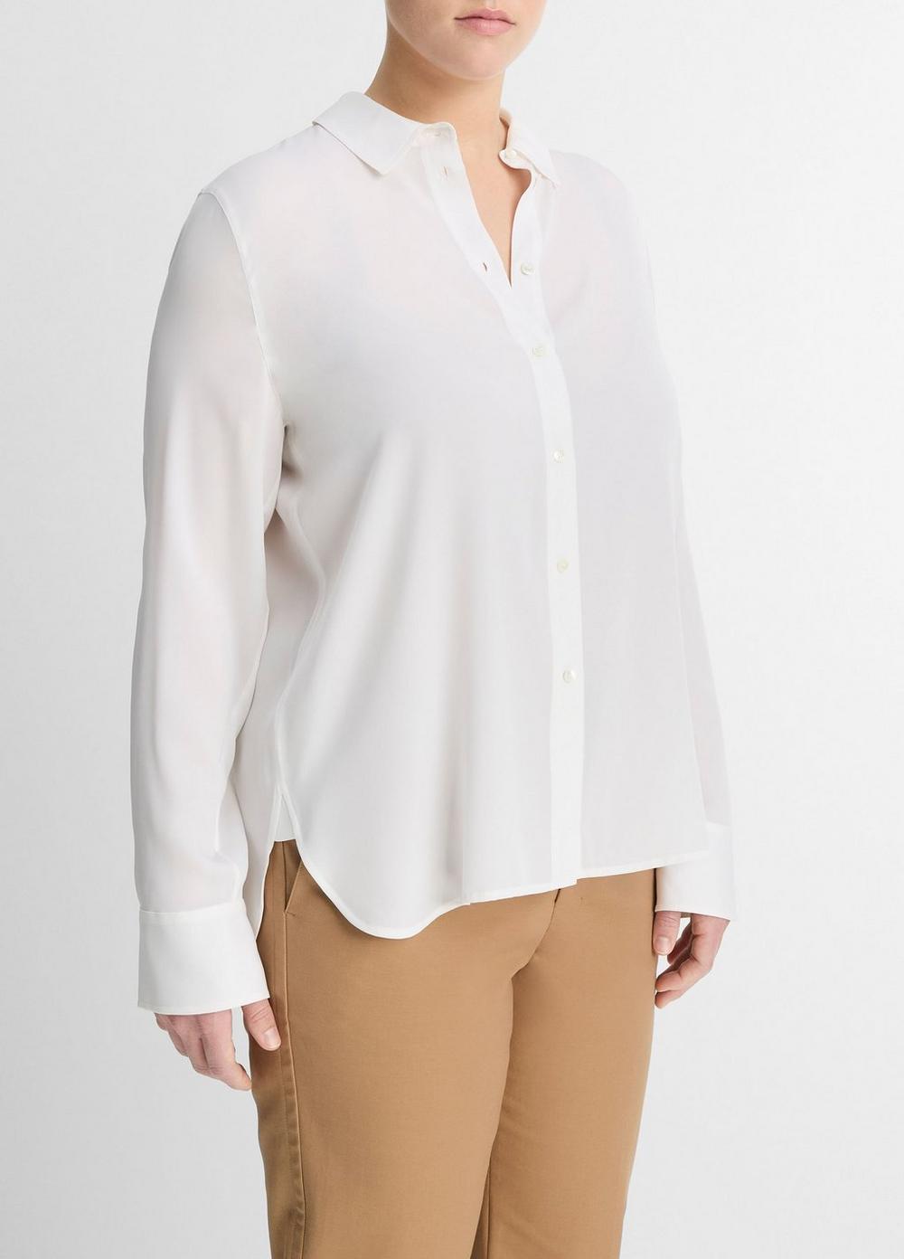 Fitted Stretch-Silk Blouse, Optic White, Size 1XL Vince Product Image