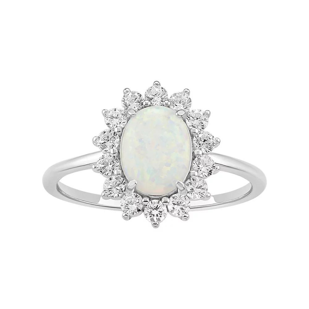 PRIMROSE Sterling Silver Oval Opal Flower Ring on Polished Band, Women's, Size: 7, Silver Tone White Product Image