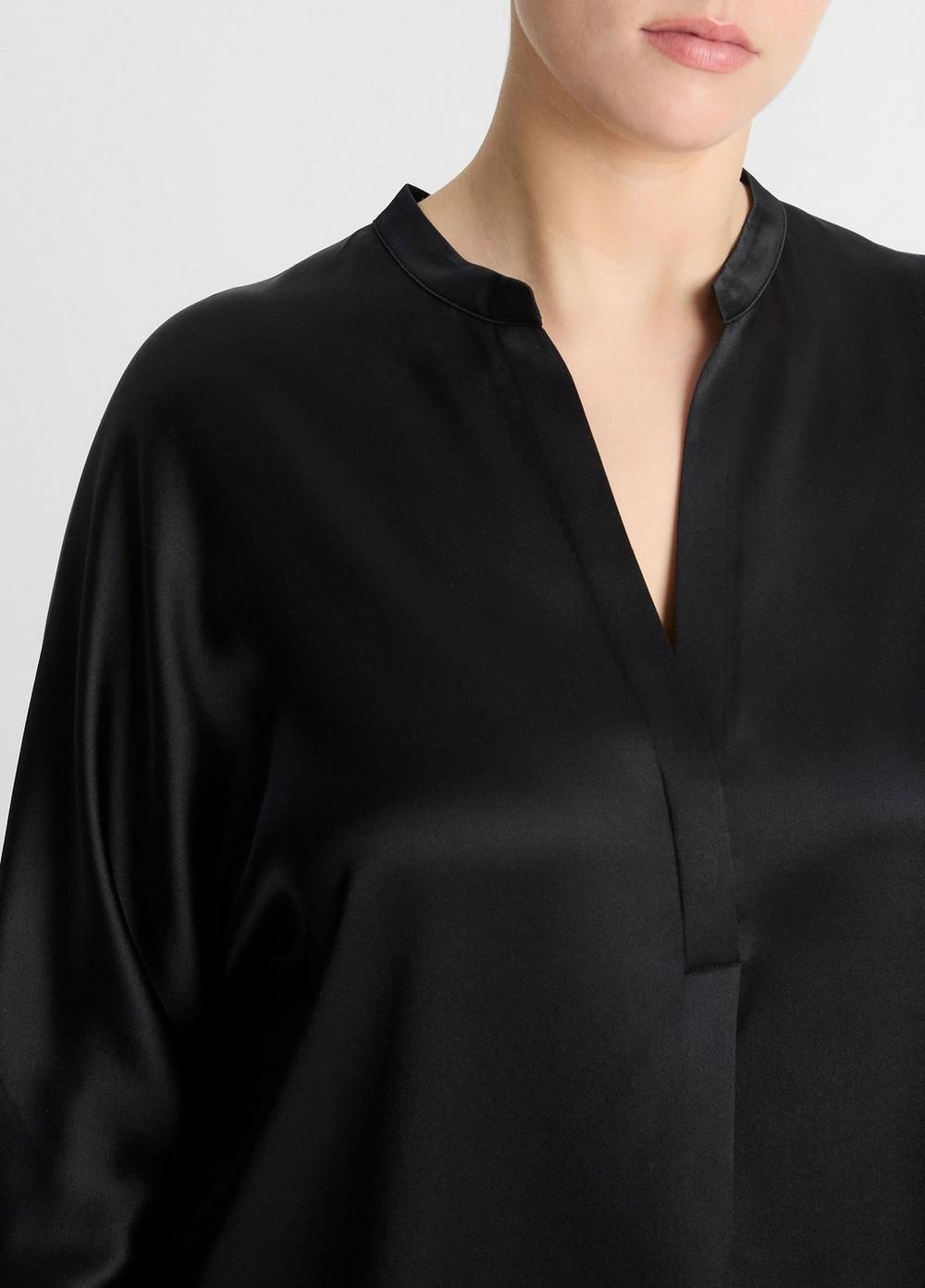 Satin Band Collar Blouse, Black, Size 1XL Vince Product Image