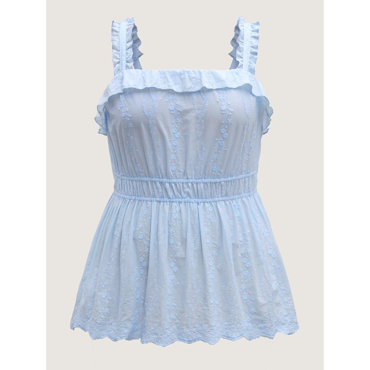 Plus Size Cotton Floral Textured Ruffled Tank Top Women LightBlue Texture Non Everyday-Elegant Tank Tops Camis BloomChic 10/M Product Image