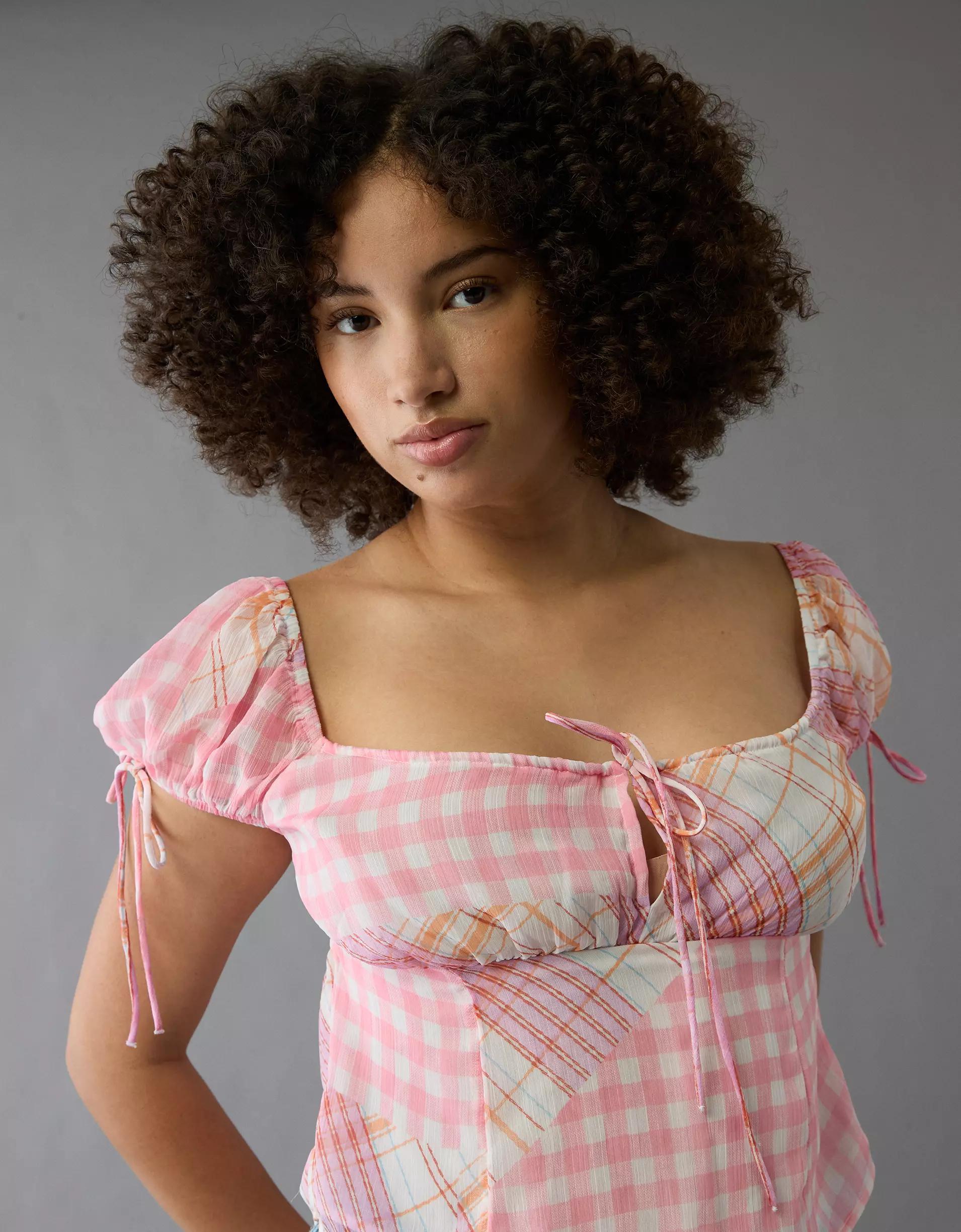AE Satin Cap Sleeve Patchwork Corset Top Product Image