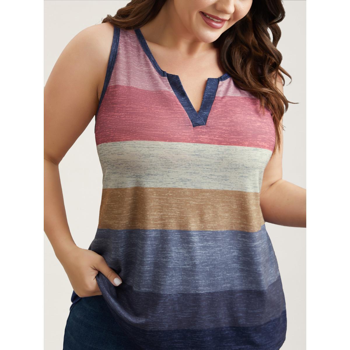 Plus Size Multi-Color Stripes Off-Sleeves Vest Women Multicolor Elegant Contrast Notched collar Everyday Tank Tops Camis BloomChic 18-20/2X Product Image