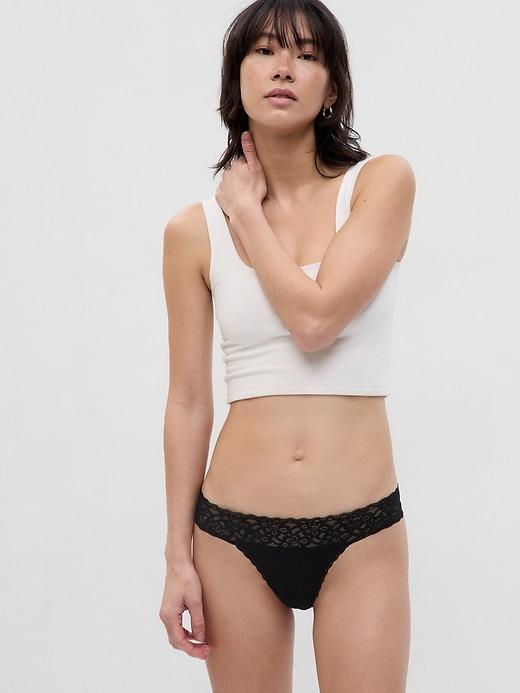 Organic Stretch Cotton Lace-Trim Thong Product Image