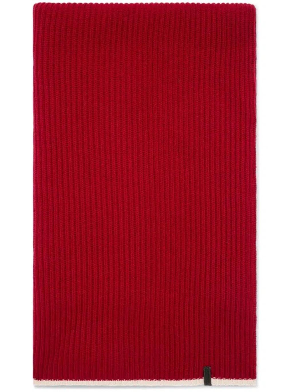 BRUNELLO CUCINELLI Cashmere English Rib Knit Scarf With Monili In Red Product Image