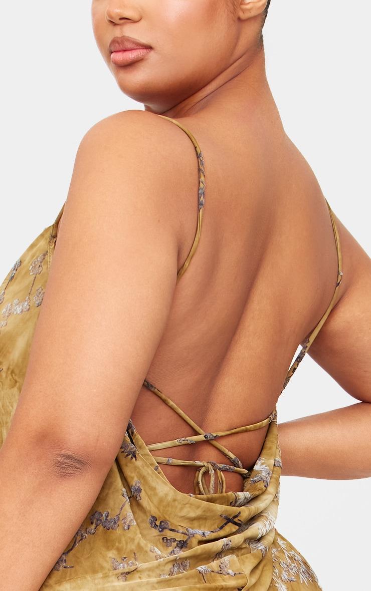 Plus Green Devore Cowl Neck Lace Up Back Maxi Dress Product Image