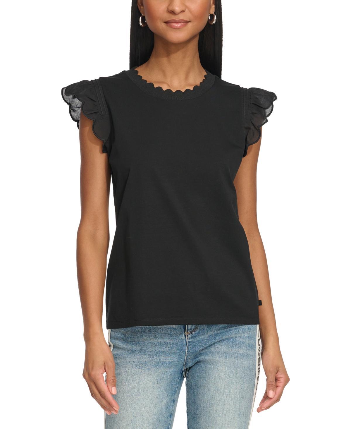 Karl Lagerfeld Paris Womens Ruffle-Trim Sleeveless Top Product Image