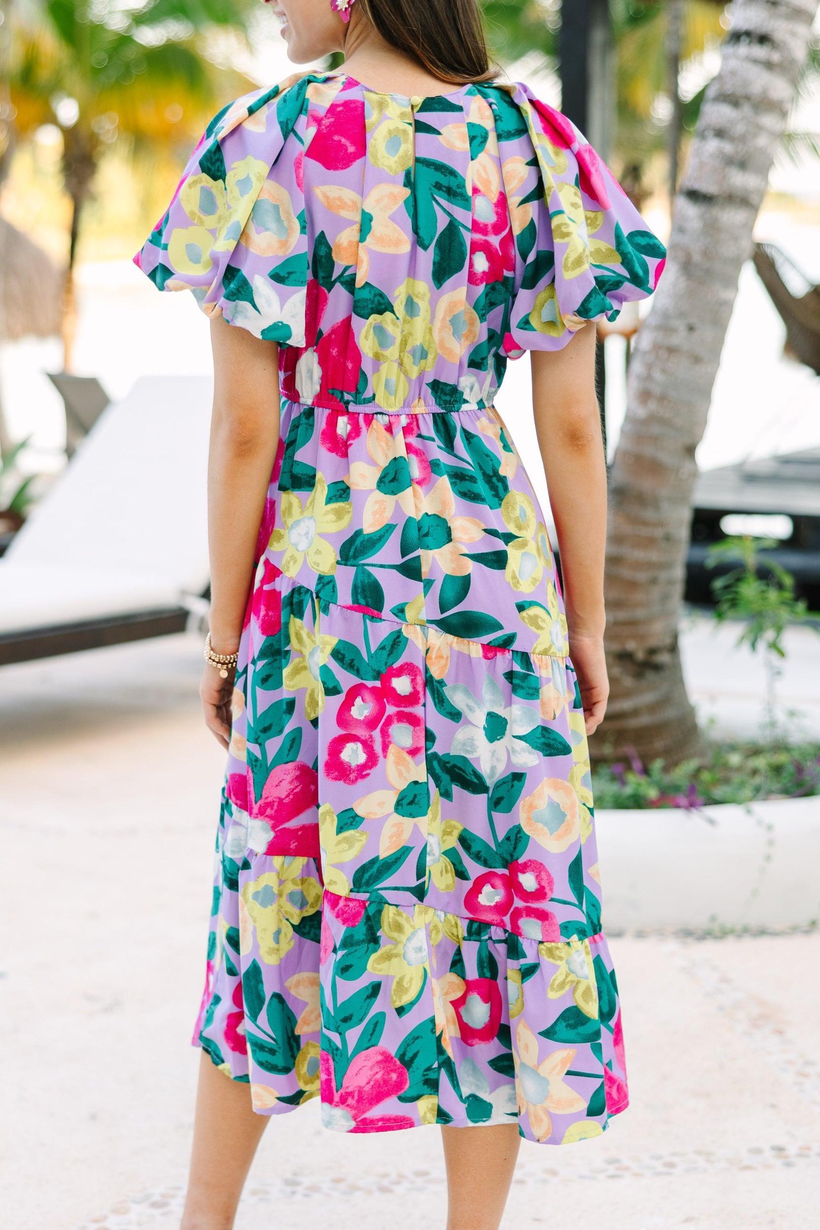 Odds Are In Your Favor Lavender Purple Floral Midi Dress Female Product Image