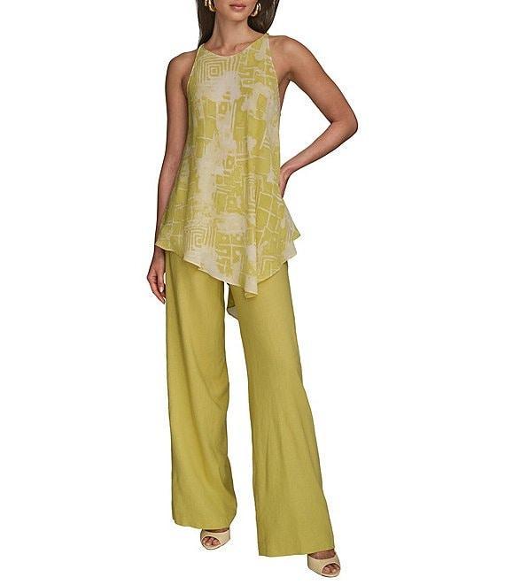 Donna Karan Abstract Printed Crew Neck Sleeveless Angled Top Product Image