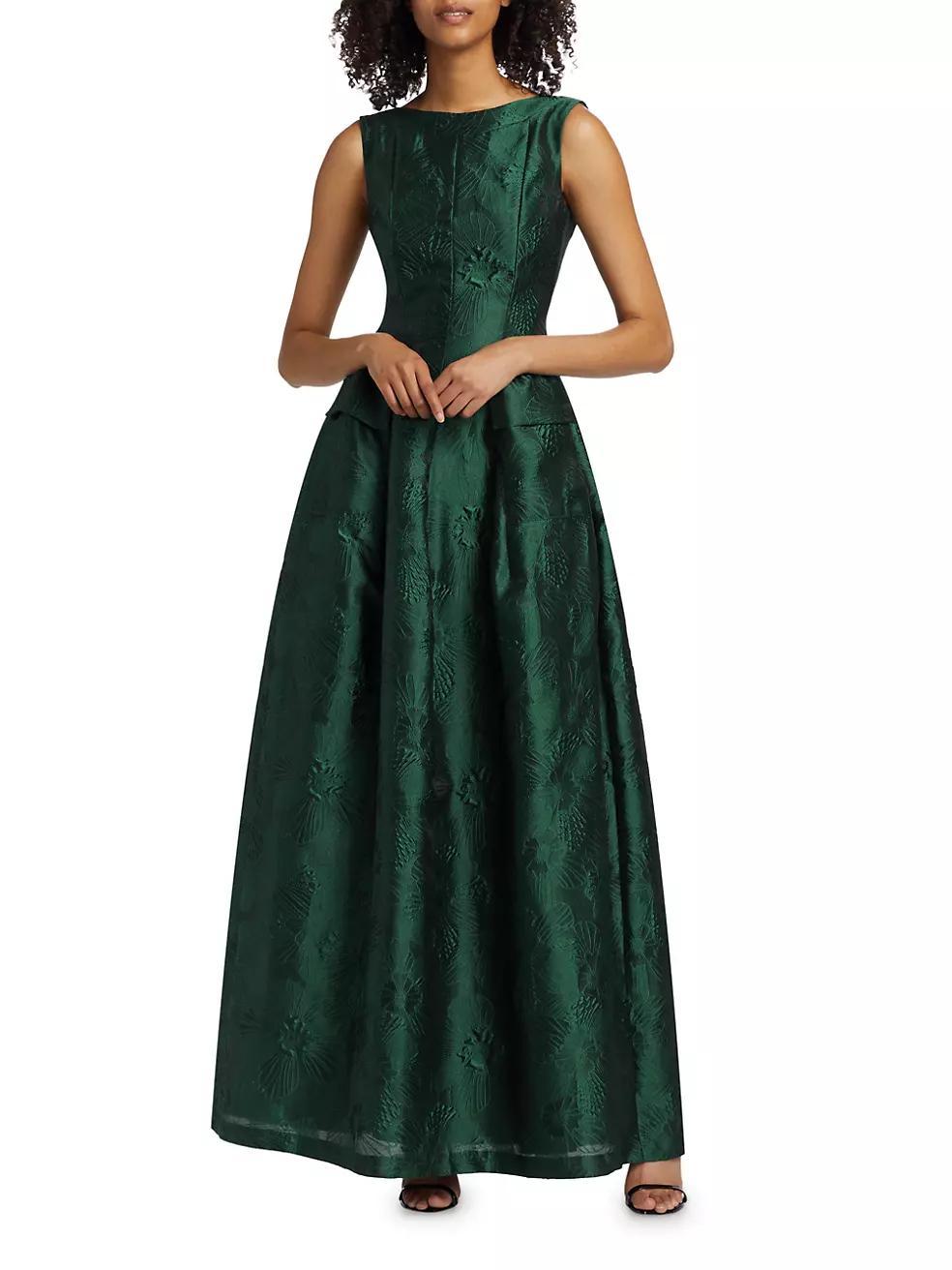 Womens Floral Jacquard A-Line Gown Product Image