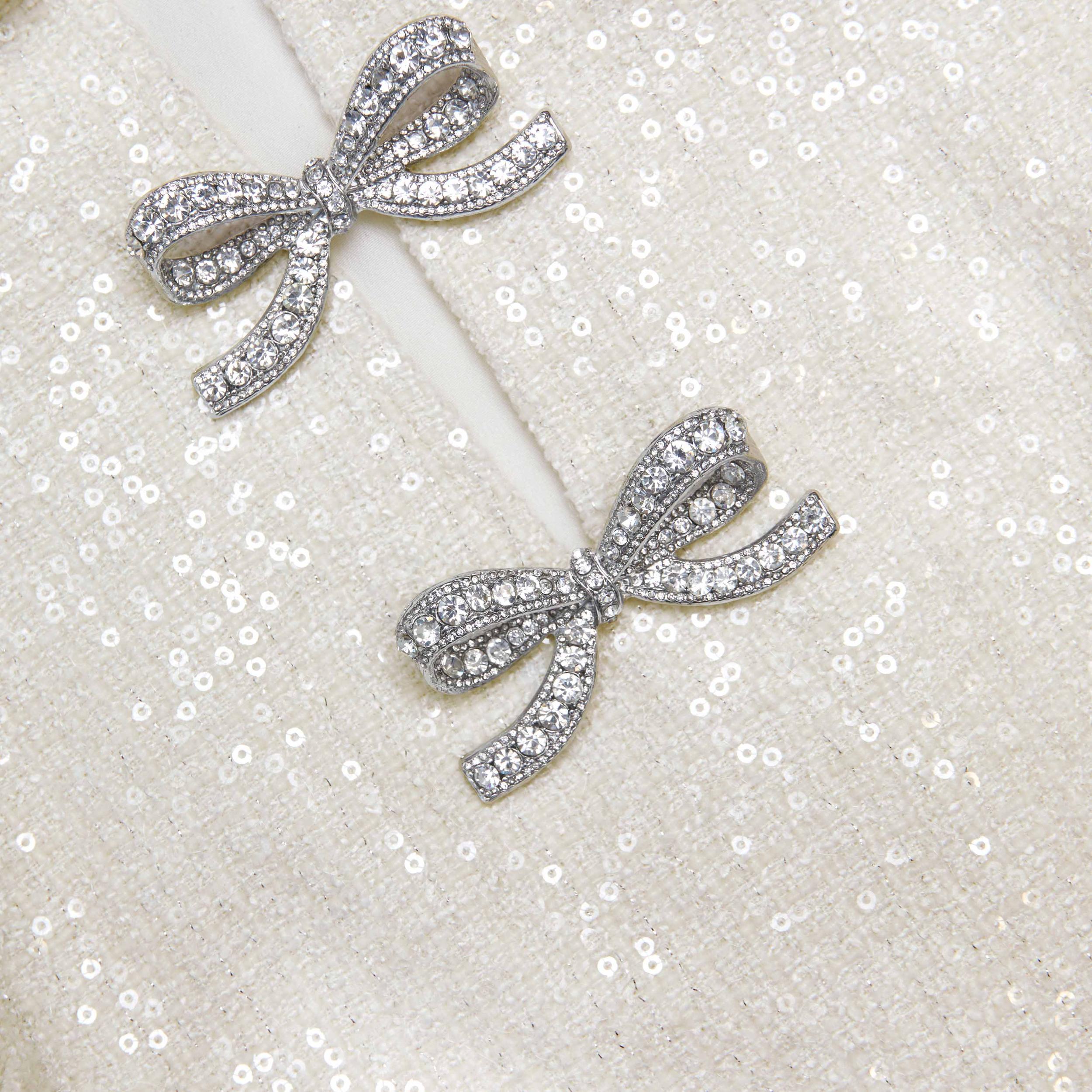 Cream Boucle Bow Mini Dress Product Image