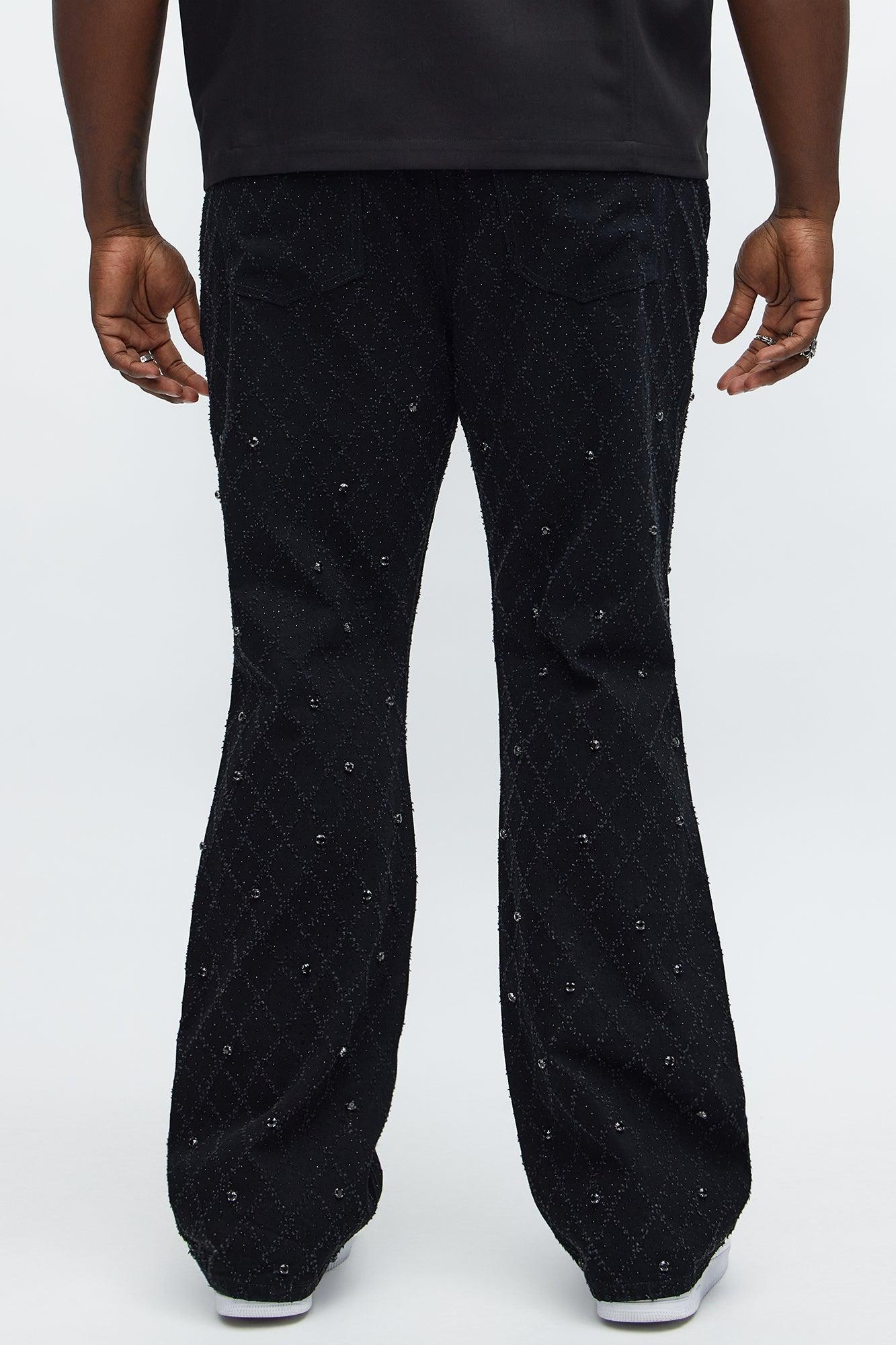 Stacked Slim Flare Wrecked In Jewels Jeans - Black Product Image