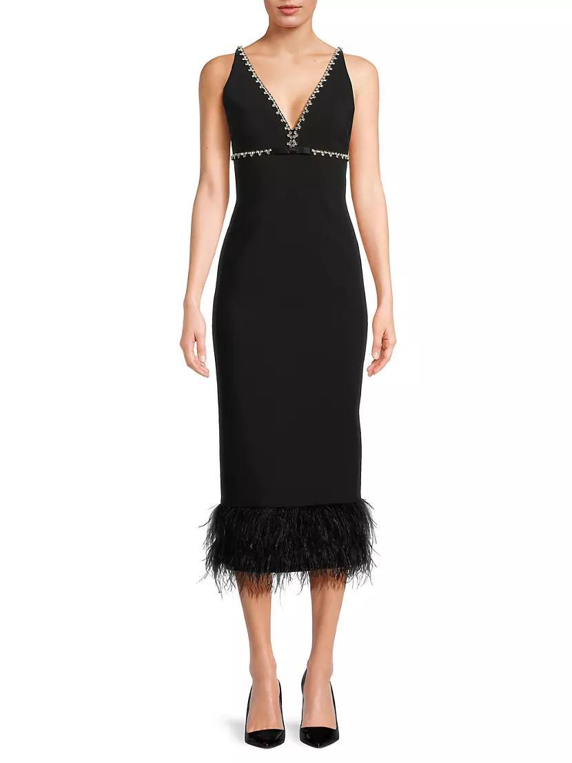 Nora Embellished Trim Feather Midi-Dress Product Image