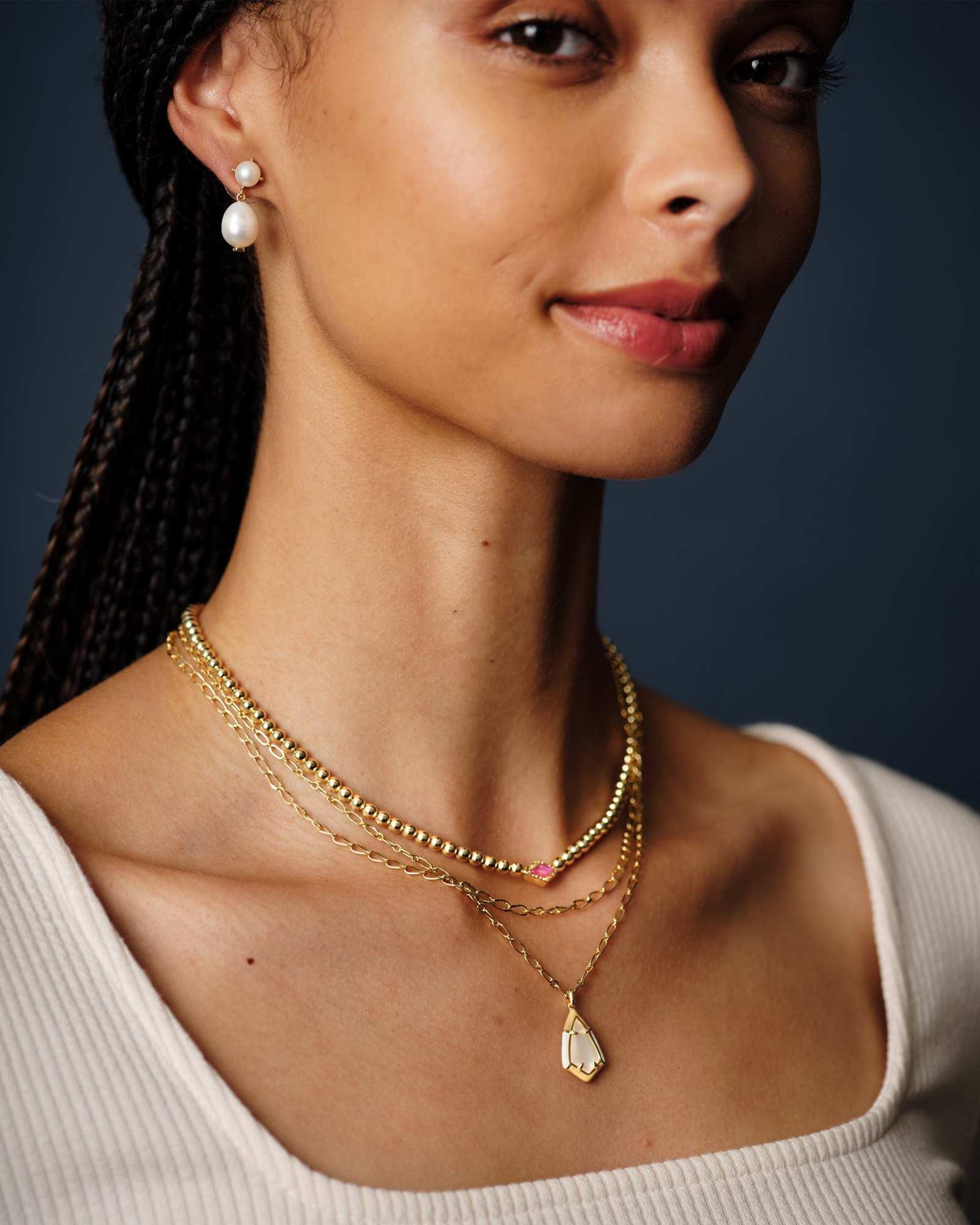 Abbie Gold Beaded Necklace in Azalea Illusion Product Image
