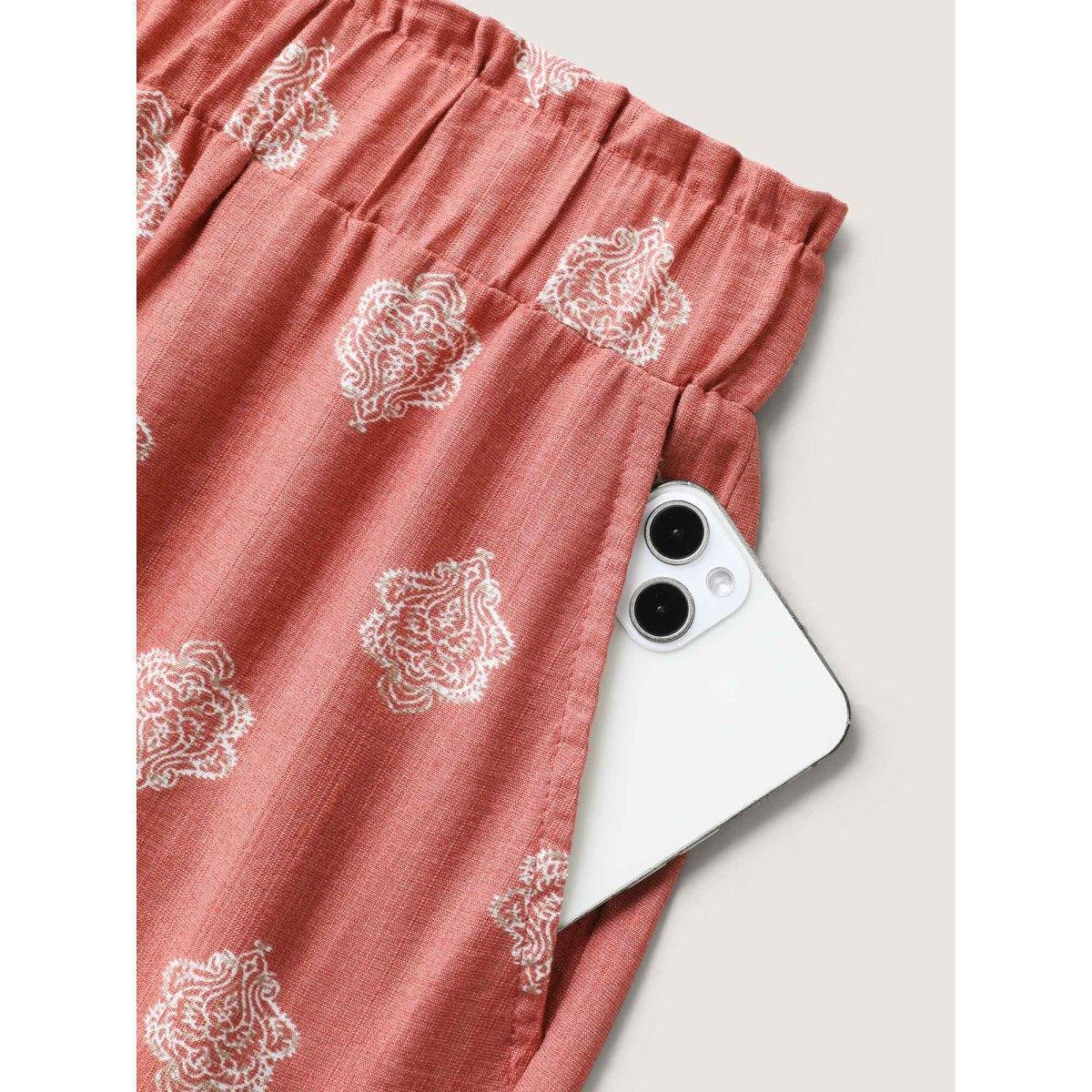 Plus Size Boho Print Irregular Hem Flare Pants Women Crepe Beach Bootcut Mid Rise Vacation Pants BloomChic 14-16/1X Product Image