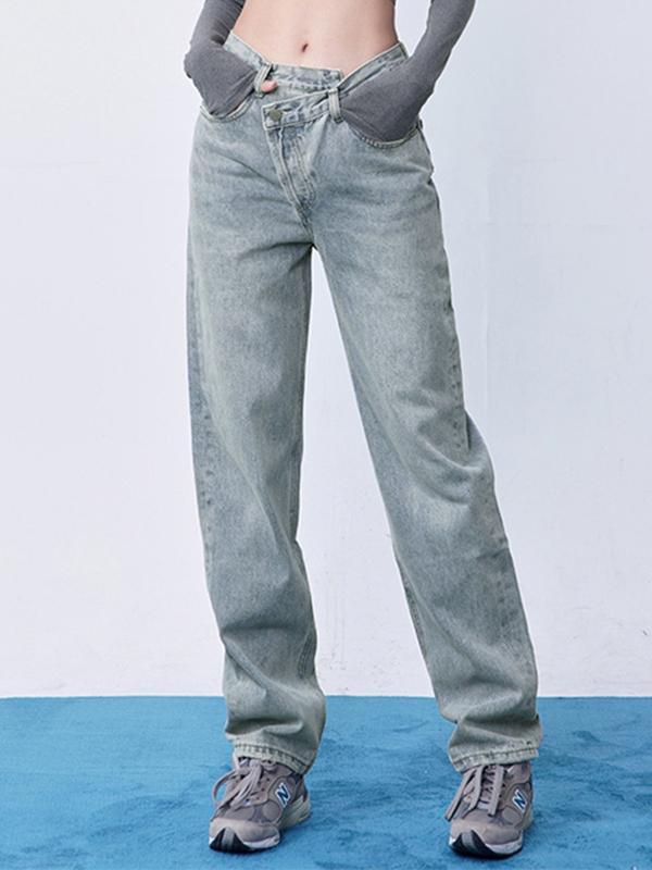 V Shape Waist Irregular Design Boyfriend Jeans Product Image