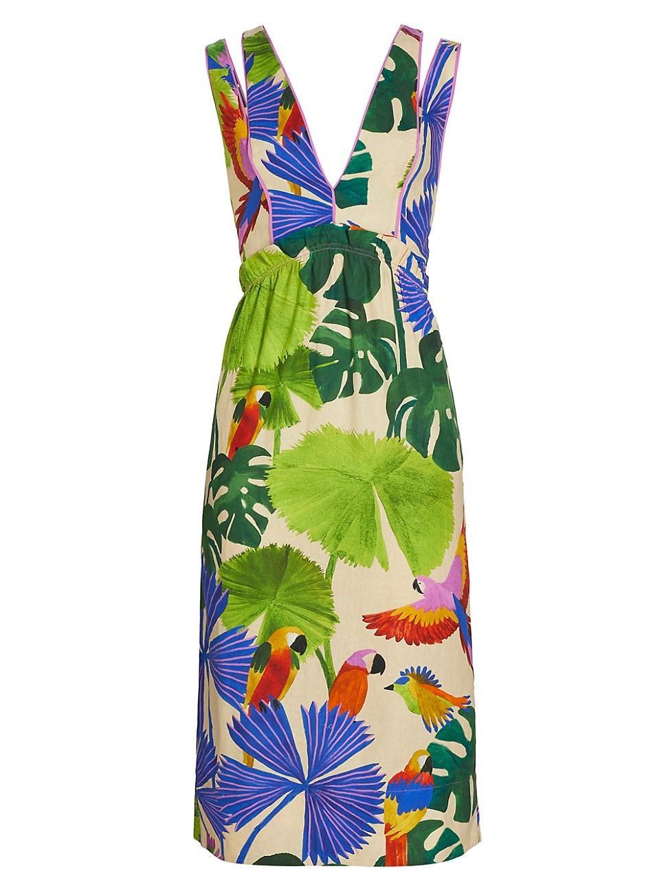 Womens Macaw Jungle V-Neck Midi-Dress Product Image