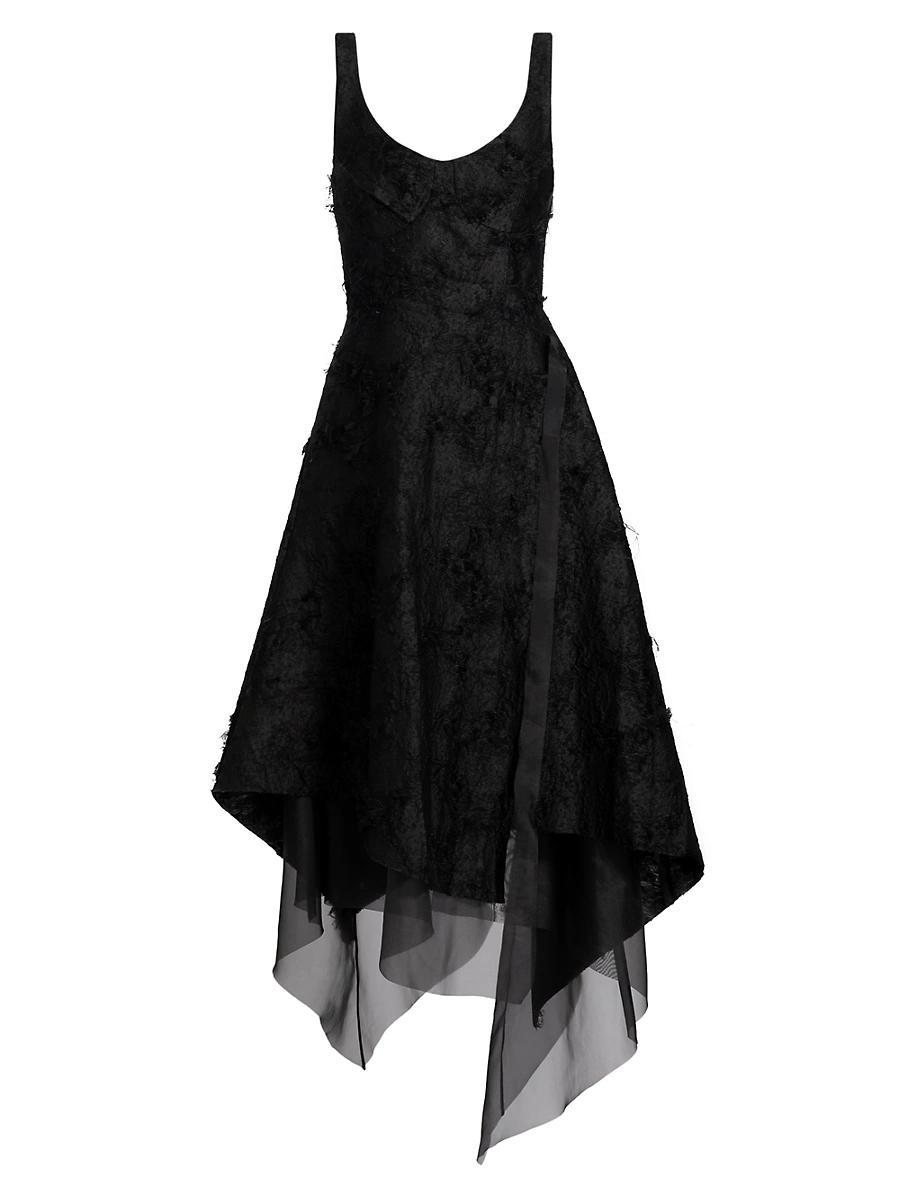 Womens Asymmetrical Frayed Jacquard Midi-Dress Product Image