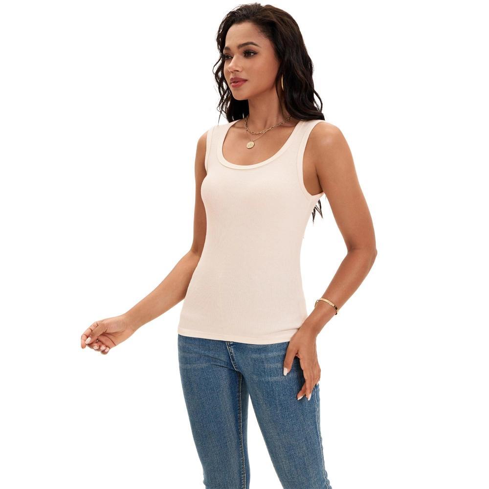ATHLECHIC Women's Scoop Neck Ribbed Wide Strap Sleeveless Workout Basic Sport Tank Tops Product Image