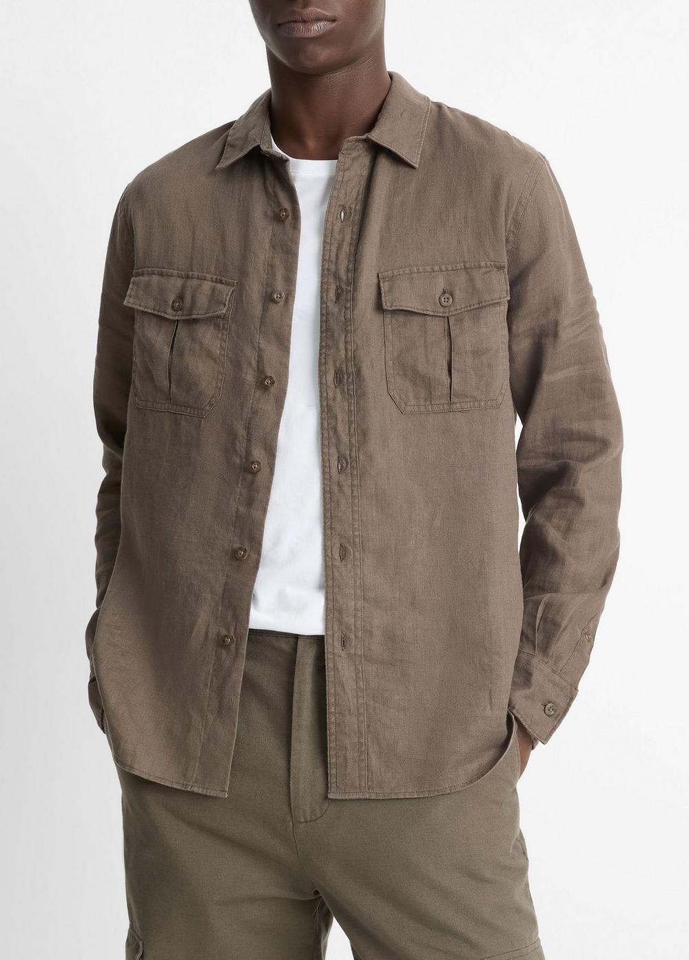 Mens Linen Utility Shirt, Mangrove, Size XXL Vince Product Image