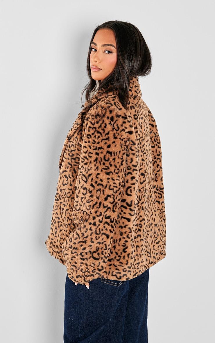 Petite Leopard Print Faux Fur Longline Jacket Product Image