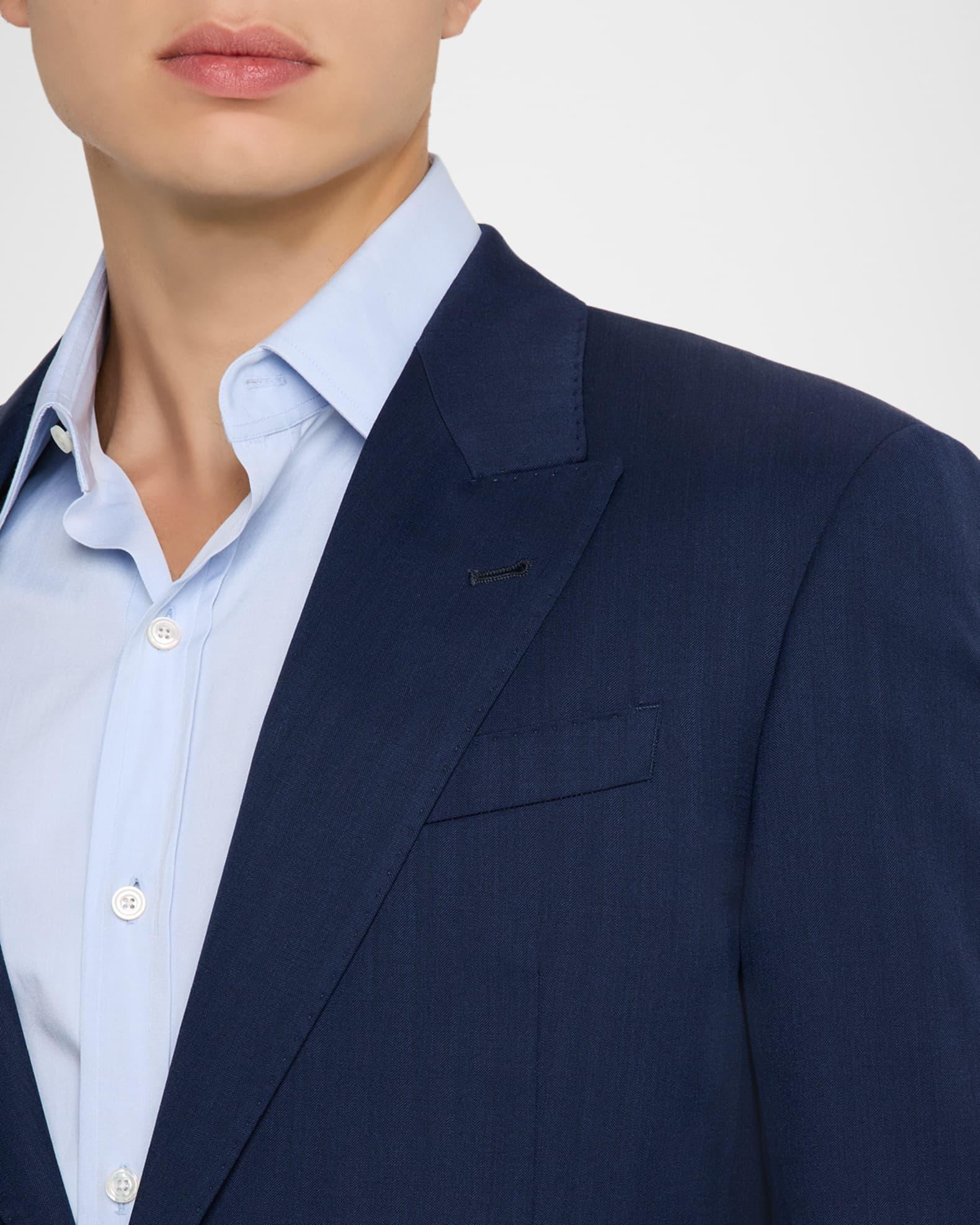 Men's 130s Wool Micro-Herringbone Peak Lapel G Line Suit Product Image