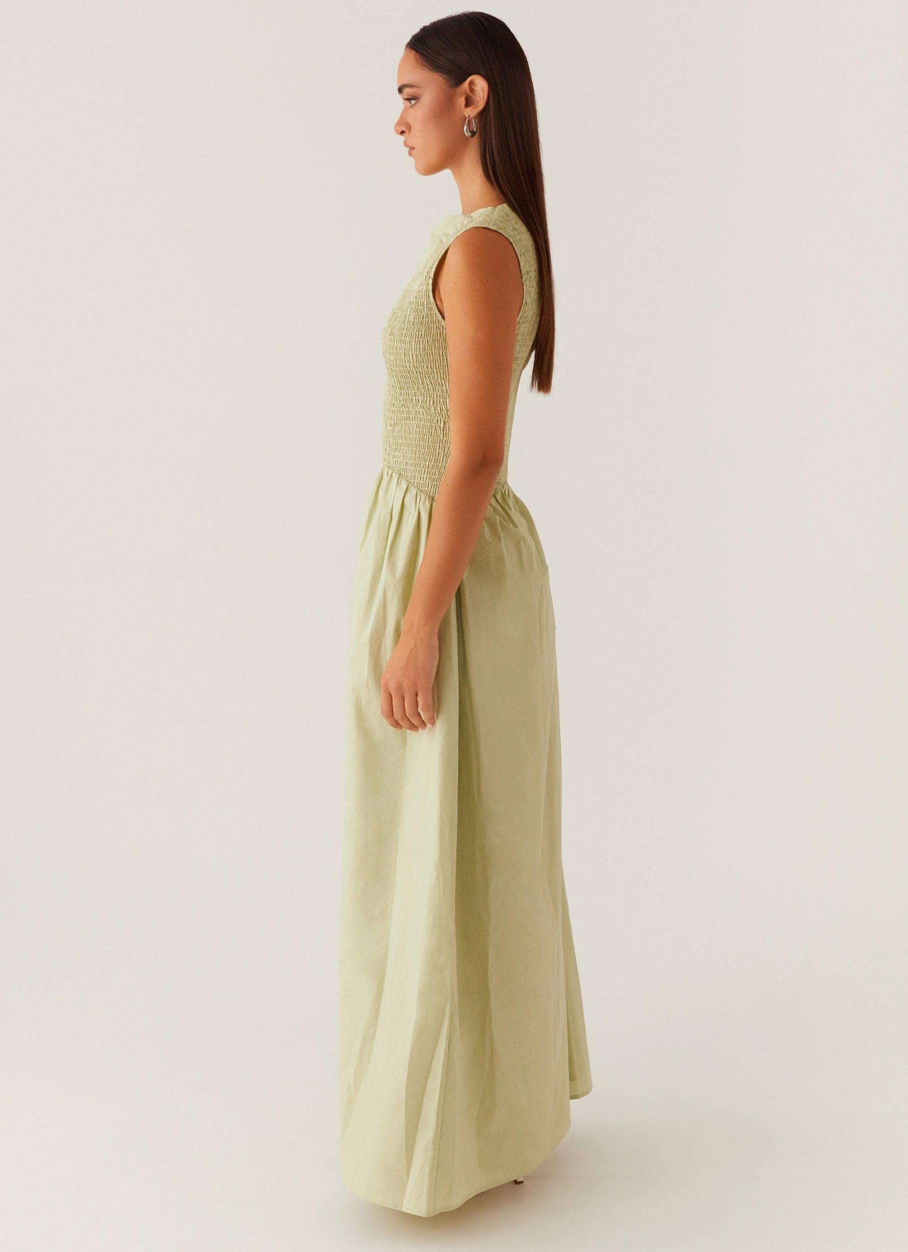 Altitude Shirred Maxi Dress - Pastel Green Product Image