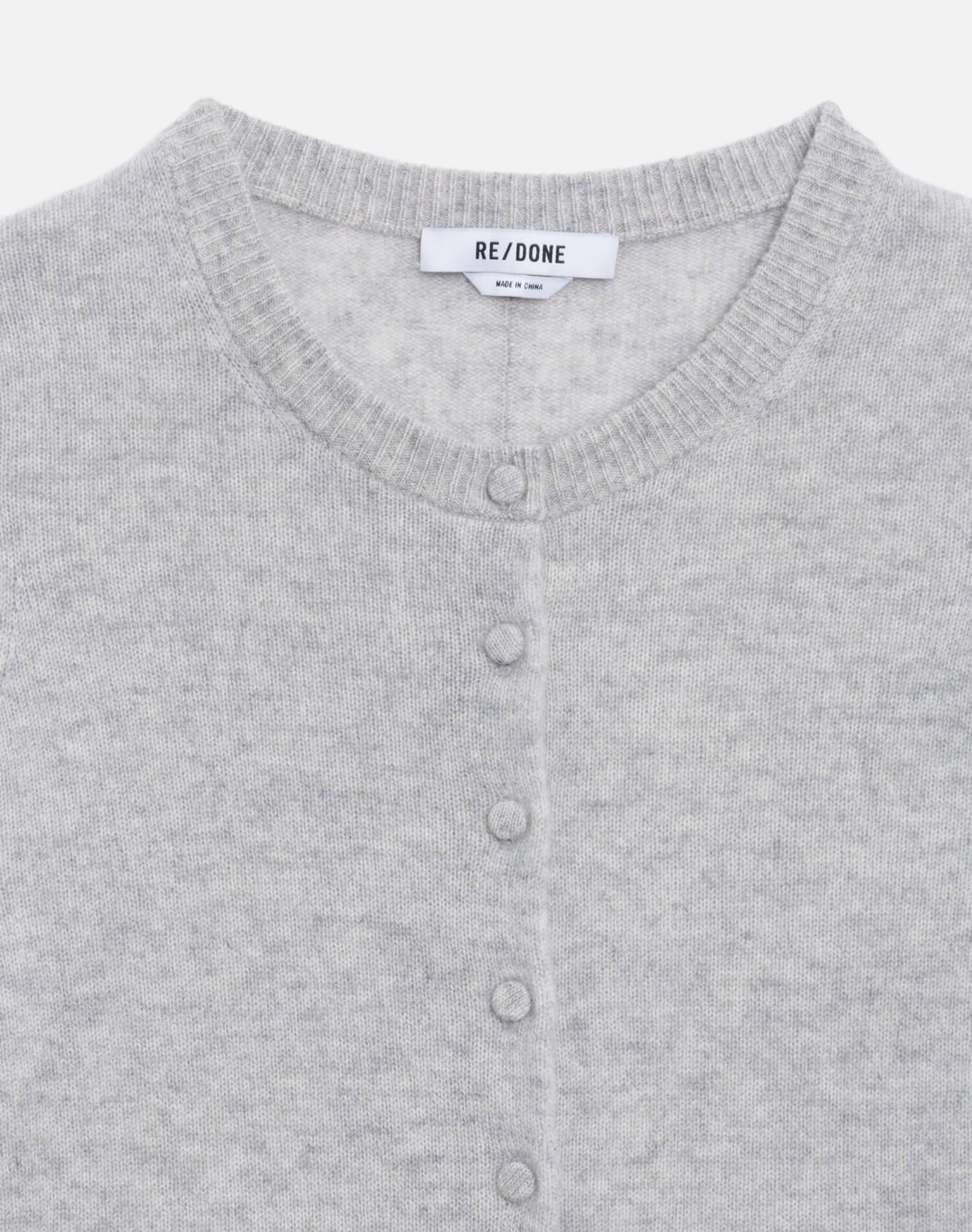 Cashmere Crewneck Cardigan - Light Heather Grey Product Image