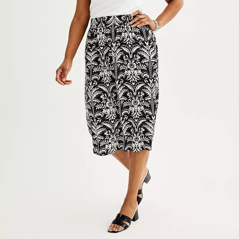 Petite Croft & Barrow Tiered Polished-Front Pull-On Skirt, Women's, Size: XXL Petite, Orange Leaf Texture Product Image