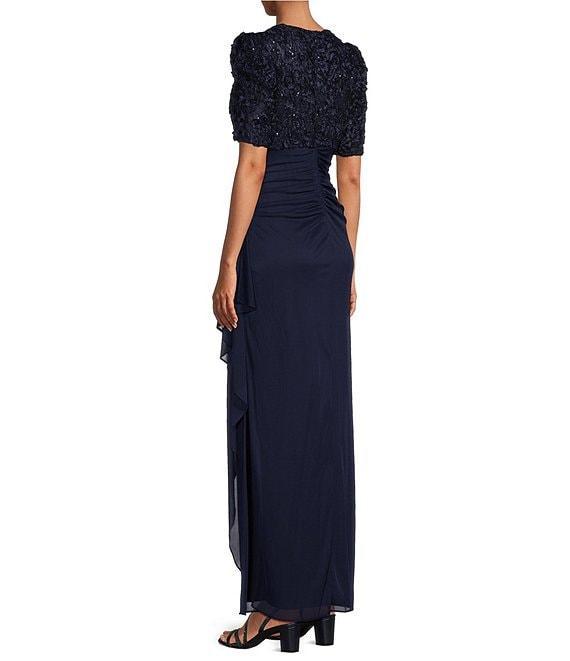 Alex Evenings Short Sleeve V-Neck Soutache Bodice Cascade Ruddle Dress Product Image