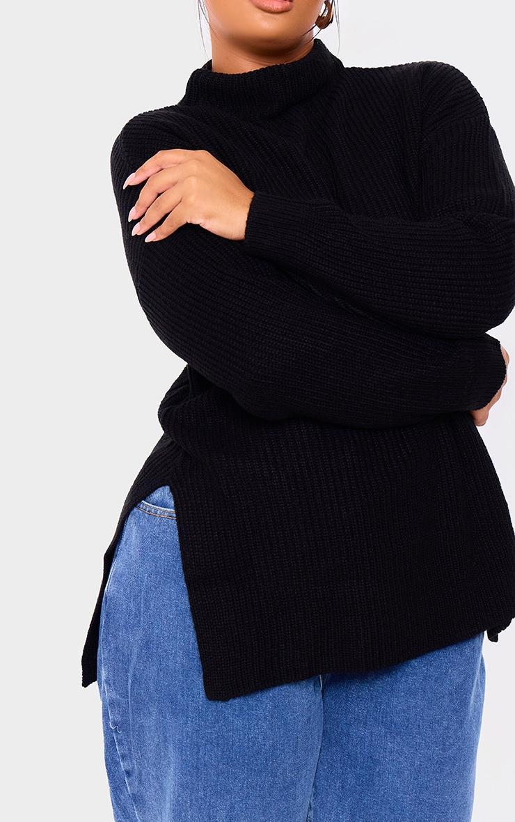 Plus Black High Neck Oversized Sweater Product Image