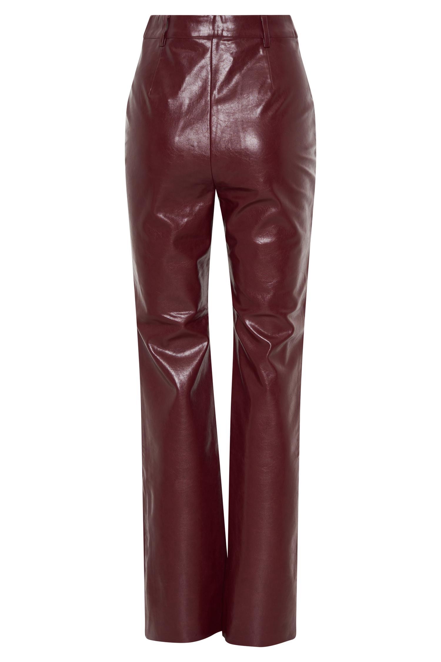 Tyra Straight Leg Faux Leather Pants - Cherry Red Product Image